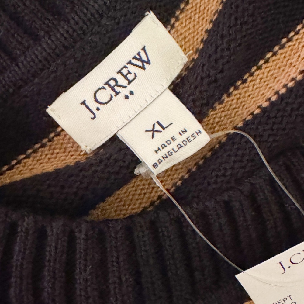J. Crew Preppy Oversized Striped Black and Tan Sweater Cotton Sz L NWT - Picture 5 of 9